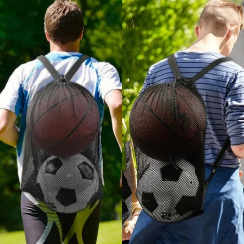 Portable Drawstring Large Backpack Bag Football Basketball Mesh Storage Bag Sports Gym Travel Hiking Toy Bag Shopping Pocket Bag