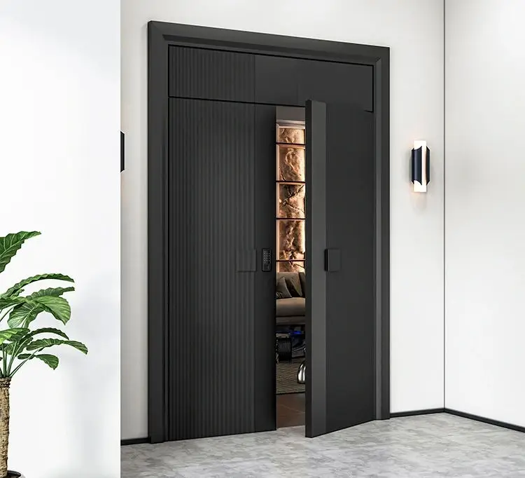 Factory Customization Household Large Size Entry Door Wood Grain Color Aluminum Alloy Hinged Doors Heavy Duty Security Doors