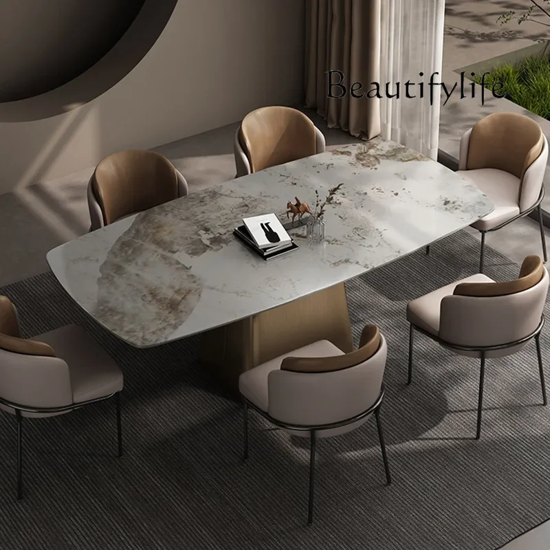 N44 Simple and fashionable rock slab dining table rectangular household small apartment light luxury tea table designer bright l