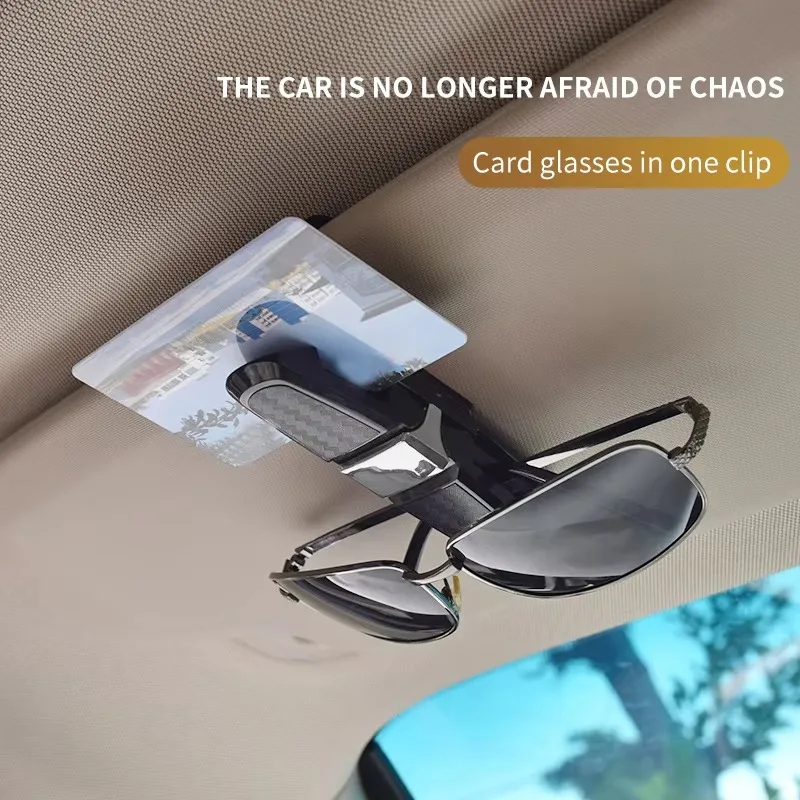 Car Mounted Glasses Frame sun visor 180 Degree Rotation Multifunctional Carbon fiber Car Glasses Clip Double Headed Clip Board