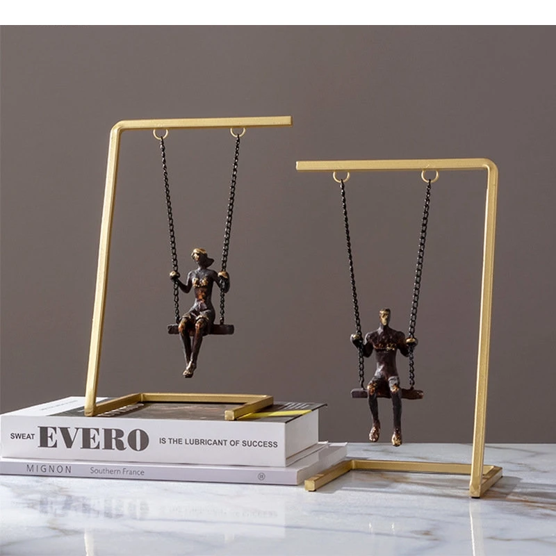 Swing Character Ornament Metal Abstract Crafts Statue Golden Figures Sculpture Figurine Decorative Figurines