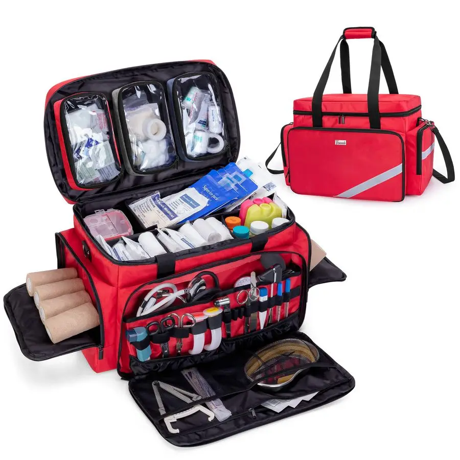 

First Aid Bag Empty, Professional Medical Bag Emergency Responder Trauma Bag with Inner Dividers and AntiSlip Bottom, Ideal for