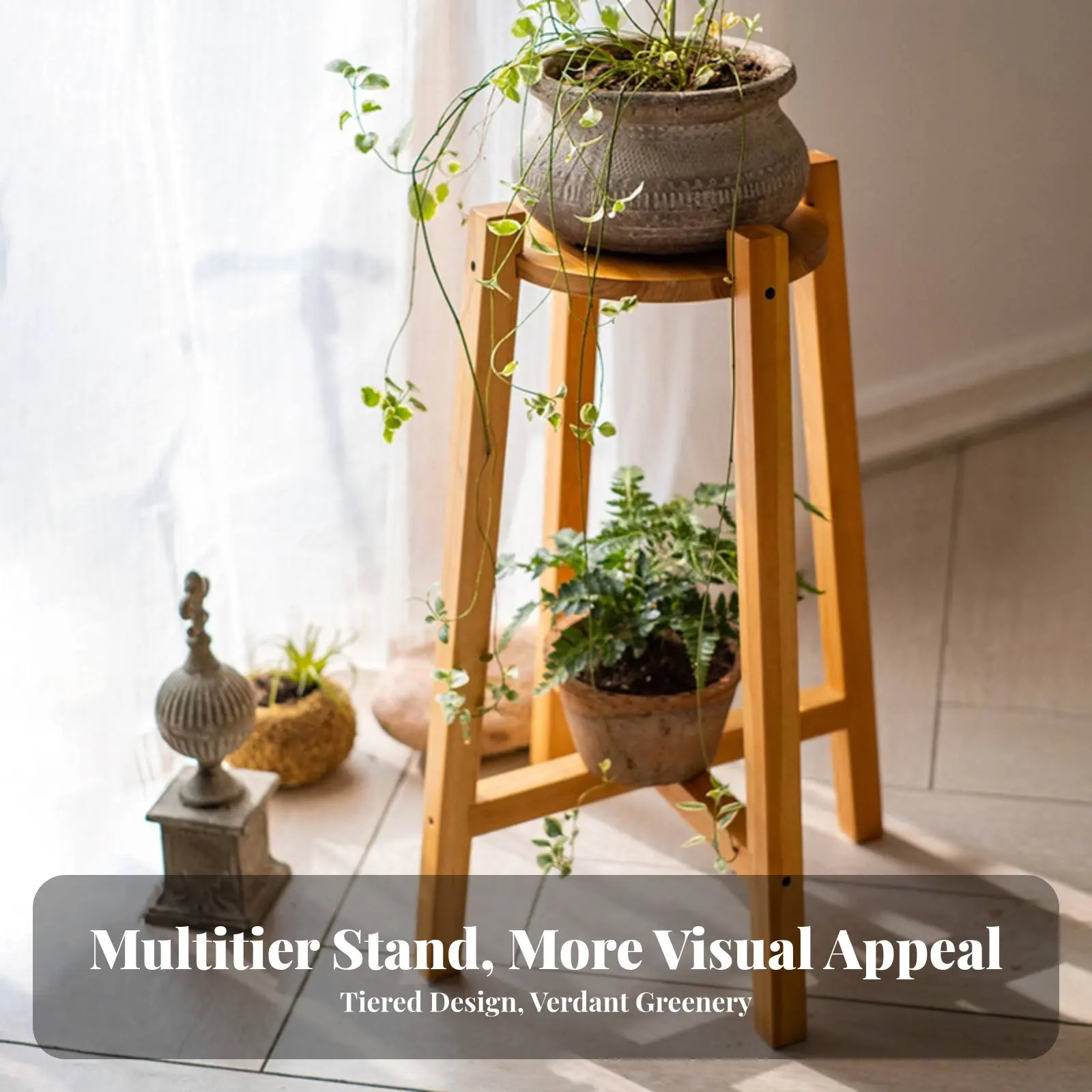 十字型ポットライザー-北欧デザイン-プラントホルダー-床置き型-ナチュラルな外観-ガーデナー、ギフトギバー、屋内、バルコニー向け