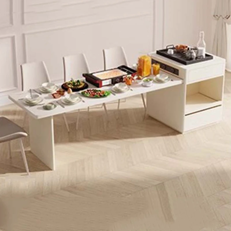 

Salon White Kitchen Table Luxury Storage Extendable Living Room Dining Table Rectangular Center Tavolo Pranzo Hotel Furniture