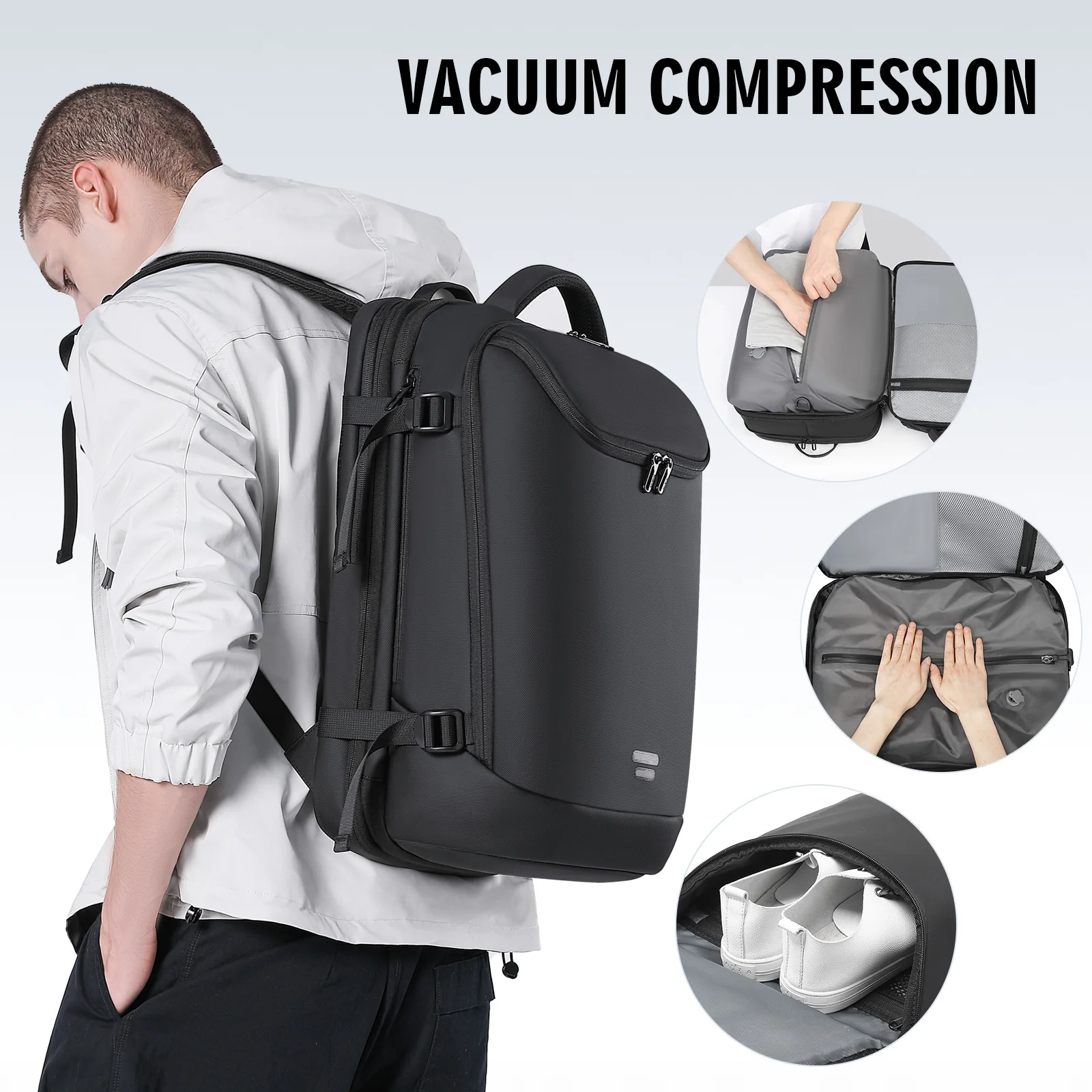 TANGCOOL Vacuum Compression Carry On Backpack 35-50L Expandable Fit 17.3 Laptop Waterproof Men Business Travel Luggage Bag
