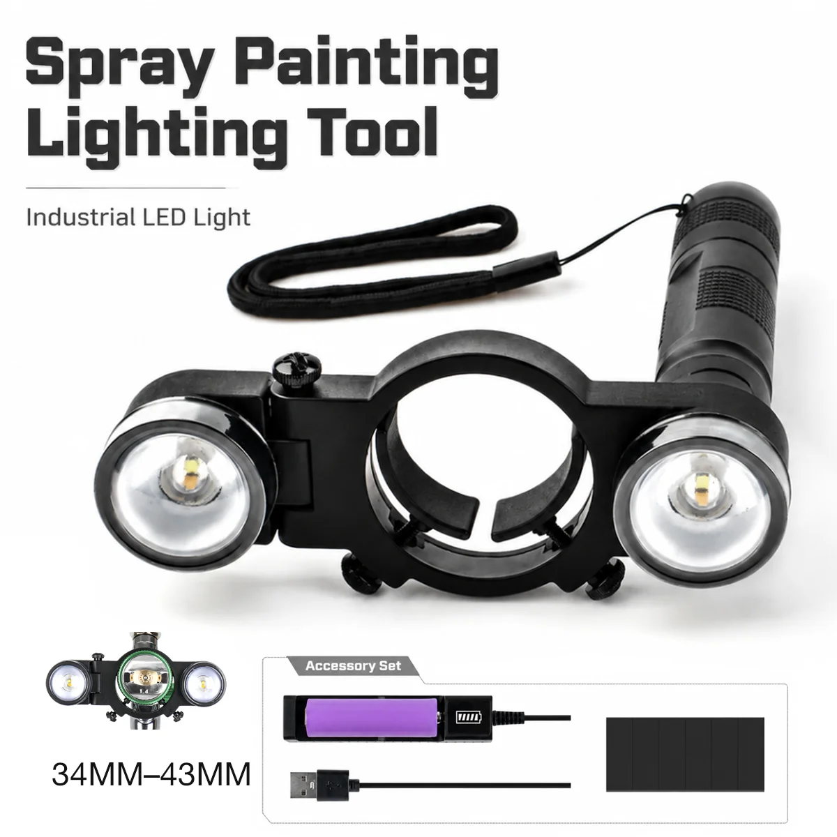 Upgrade Spray Gun Light 34-43MM Clamp Range Workshop Repair Paint Fill Light Searchlight Warm & White Light Fits Most LVLP & HVLP Spray Guns