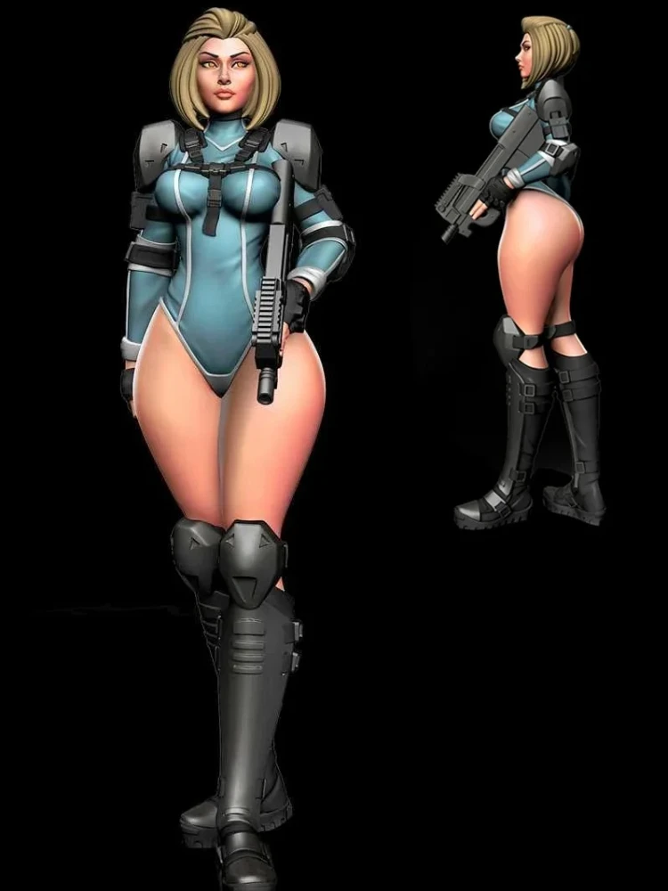 

1/24 7.5cm Resin Model Pretty Girl Female Soldier Figurine RW-507