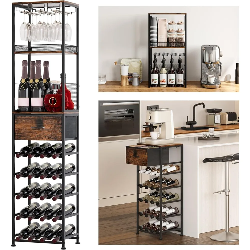 

Wine Rack Freestanding Floor Modular Split 40 Bottles Vertical Countertop Wine Rack with Glass Holder Tall Liquor Bottle D