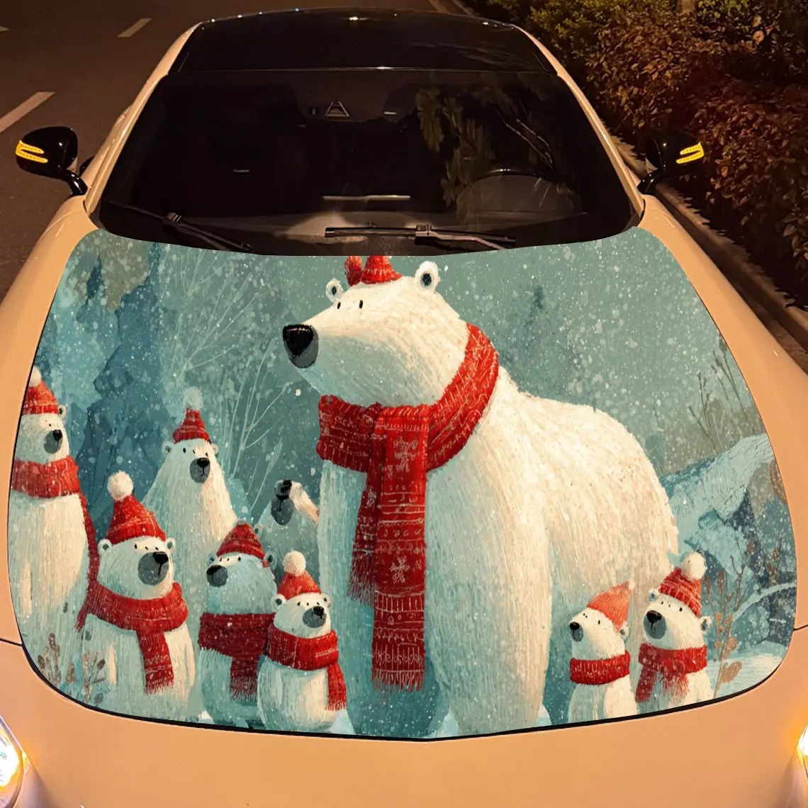 ملصق غطاء تلقائي لعائلة الدب القطبي لعيد الميلاد المبهج، ملصق غطاء محرك السيارة مقاوم للماء وذاتي اللصق، أغطية فينيل أوتوماتيكية، كول كاليفورنيا