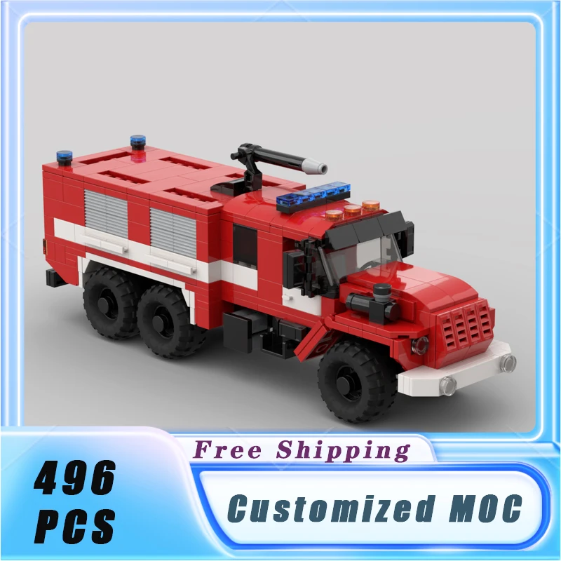 Klassieke Stadsvoertuigen Moc Ural 4320 6X6 Brandweerwagen Bouwstenen Modelbouwsets Monteren Cadeaus Voor Kinderspeelgoed