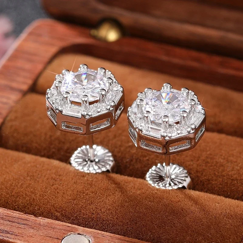 Huitan Octagon Stud Earrings for Women Wedding Daily Minialist Trendy Accessories Inlaid Shining CZ Versatile Charming Jewelry
