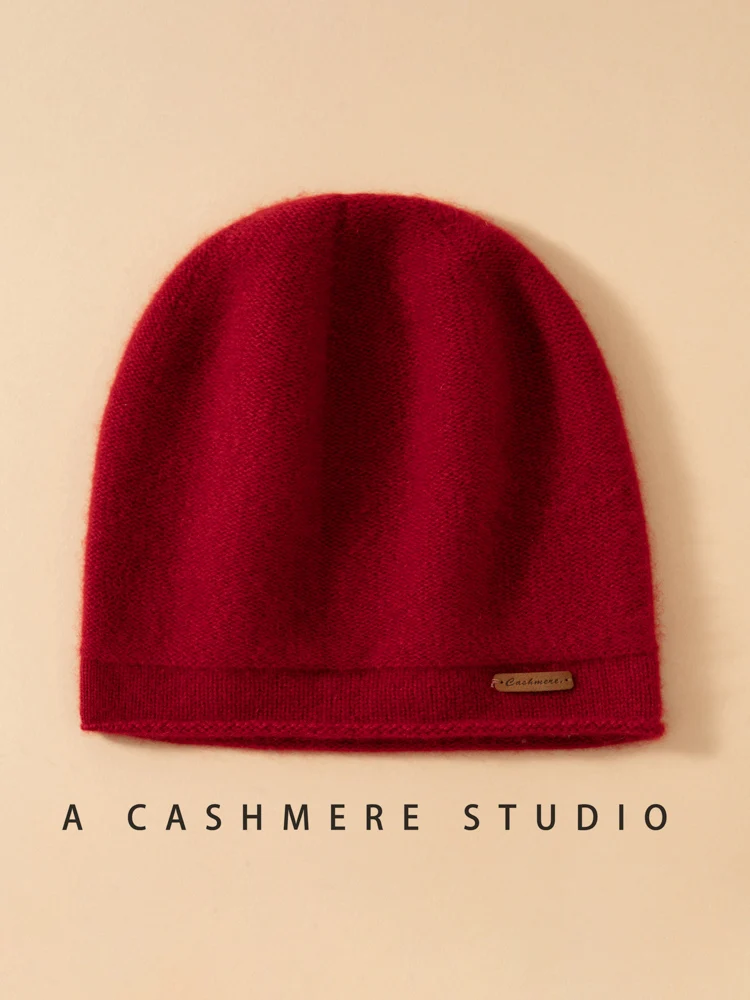 

ADDONEE Autumn Winter Women 100% Cashmere Knit Caps Soft Warm Casual Style Beanies Thick Keep Warm Hats Cashmere Knitwear