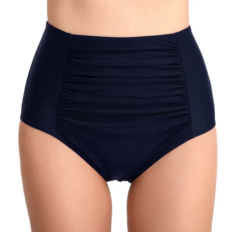 

Women Pleated Swiming Shorts High Waist Solid Colors Swim Briefs Summer Beach Shorts New Bathing Suits Slim Pleated Shorts