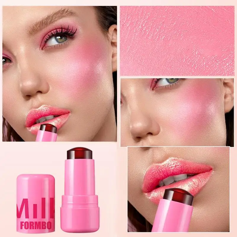 3-in-1 Milk Jelly Blush Stick Facial Cheek Stick Moisturizing Flash Lip Gloss Makeup Eye Face Rouge Lasting Brightens Original