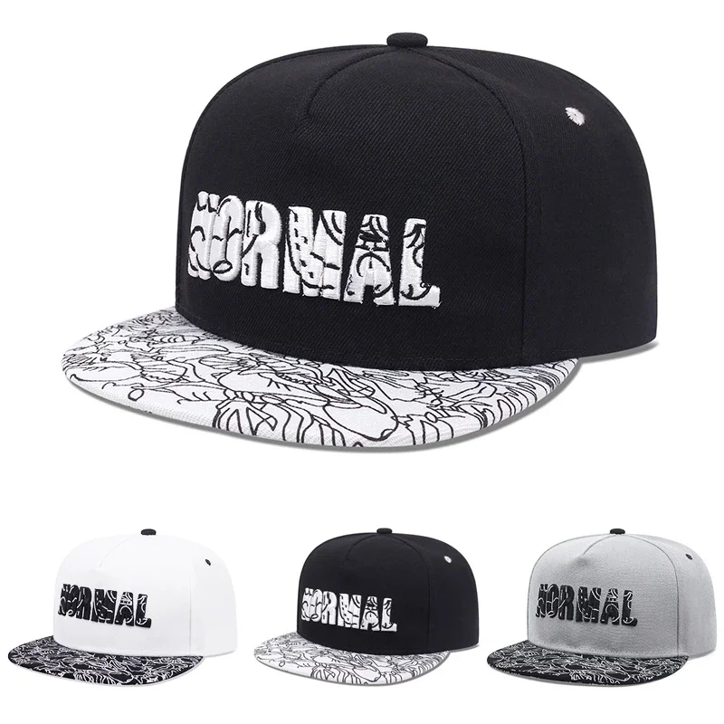 Trendy NORMAL Embroidered Pattern Flat Edge Hat Fashionable Men's Hip Hop Hat Women's Outdoor Sunshade  Adjustable Baseball Hat