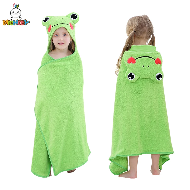 MICHLEY Cute Frog Toddler Hooded Baby Towels Super Soft Bathrobe Shower Warm Sleeping Swaddle Blanket For Boys Girls Kids 0-9T