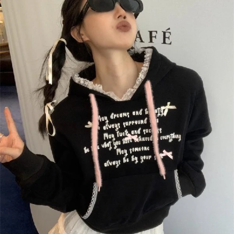 

Deeptown Bow Y2k Short Hoodie Women Korean Fashion Streetwear Hooded Sweatshirts Vintage Harajuku Aesthetic Pullover Hip Hop Top