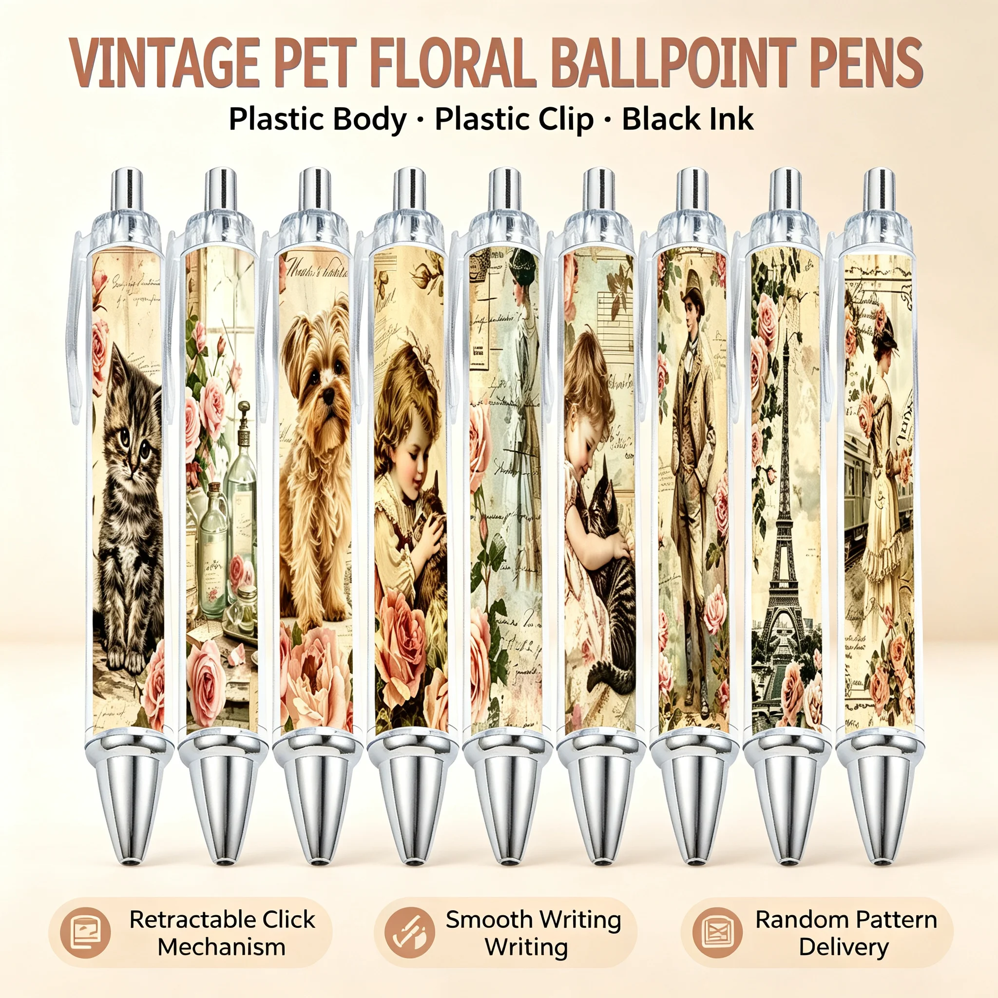 10pcs Retro Brown Kraft Paper Ballpoint Pen Rolling Paper Pen Writing Pen Stationery Office School Supply