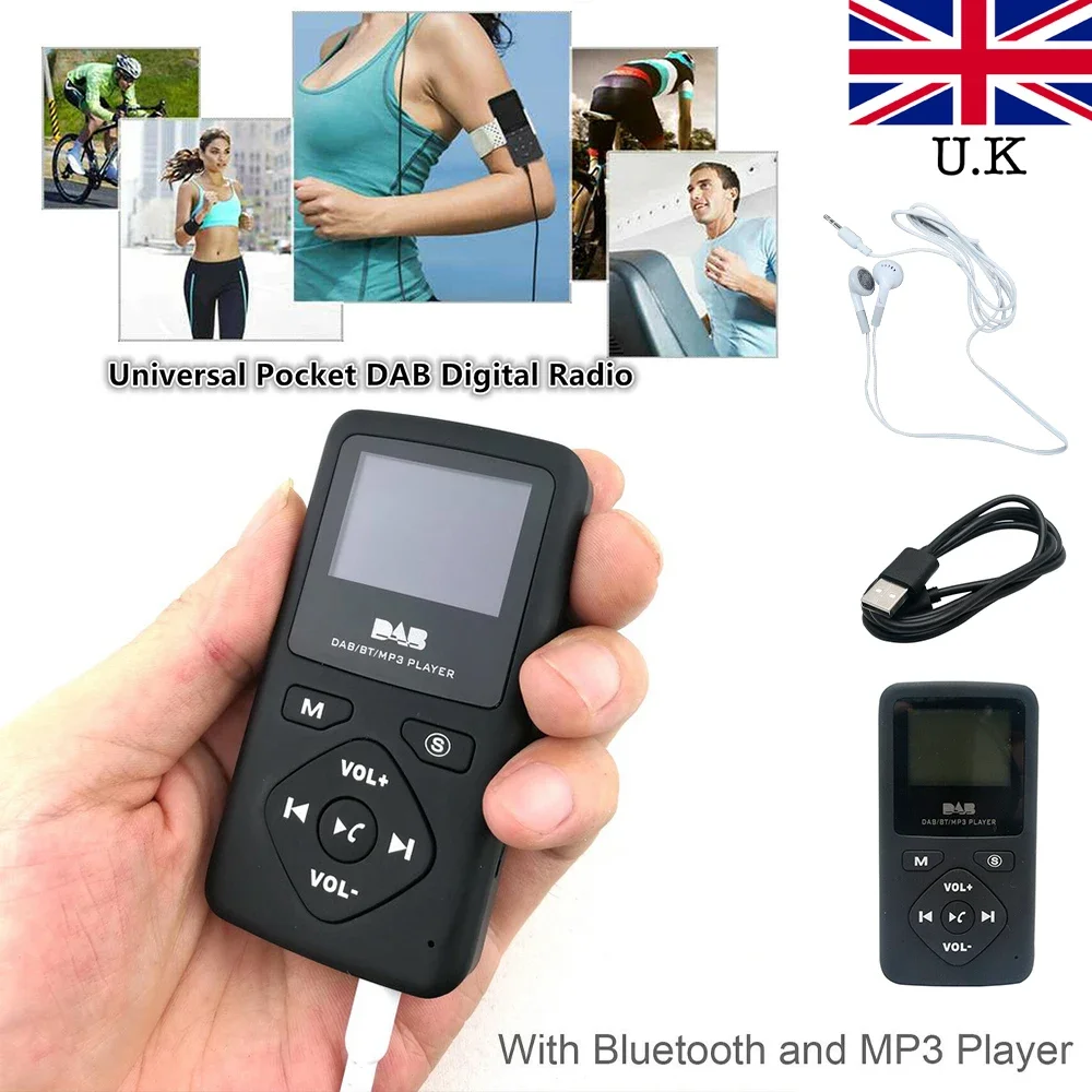 Pocket DAB/DAB+ FM Digital Radio Bluetooth MP3 Player LCD Display Mini Radio Receiver Portable FM Radio Speaker with Earphone