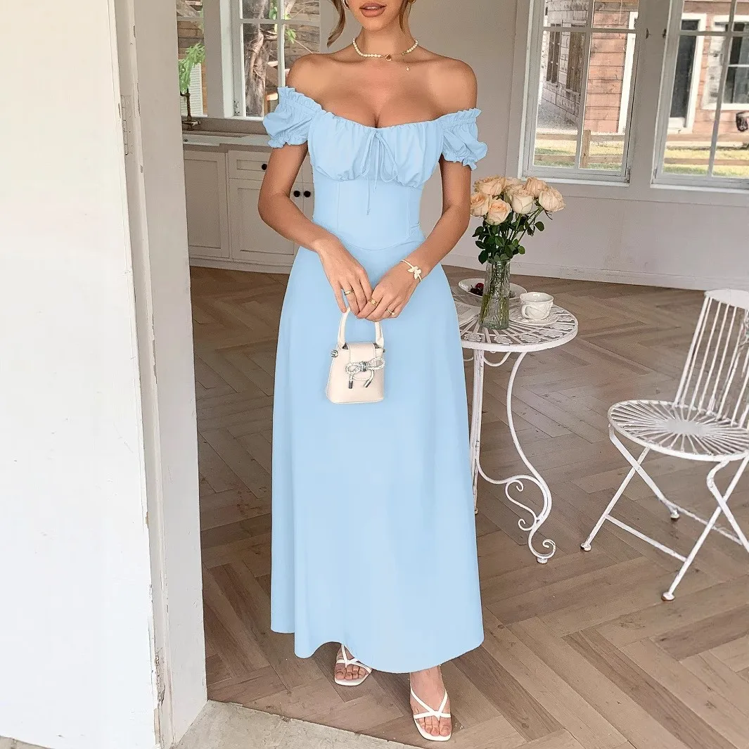 Elegant Party Wedding Guest Dress Navy Blue A Line Dresses Ruched Bodice Evening Dress Long Maxi Dress Concert On Clearance Sale