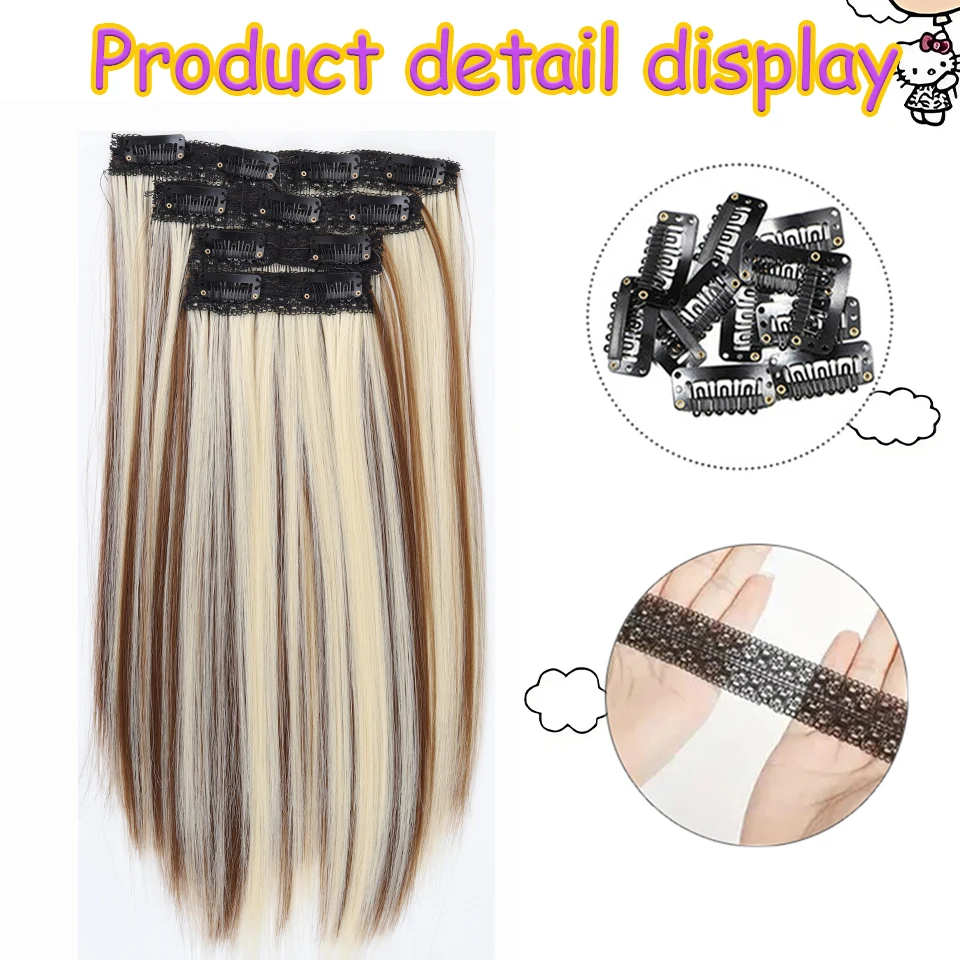 14inch Synthetic Wig Four-Piece Straight Hair Extension Wig BB Clip Style Suitable  For Women Christmas New Year Carnival Music