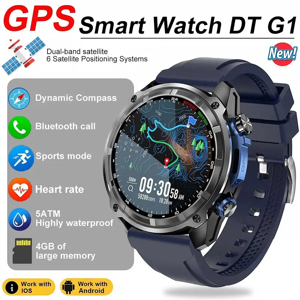 

Новинка 2025 года, военные умные часы, GPS-трек, компас, высотомер, Bluetooth-вызов, аккумулятор 860 мАч, мужские уличные водонепроницаемые спортивные умные часы