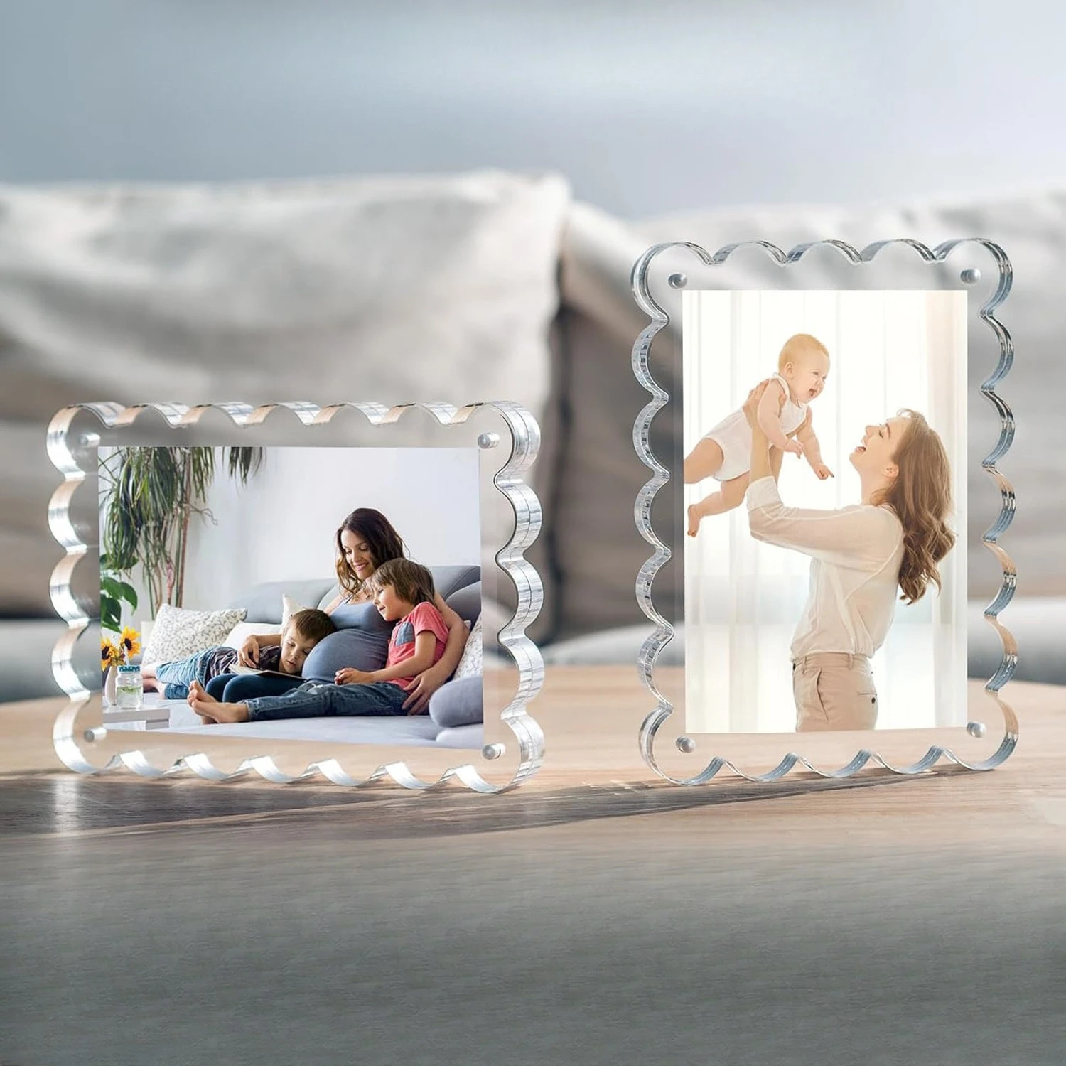 Magnetic Acrylic Photo Frame, Fan-Shaped Desktop Display Stand  for 6 & 7 Inch Photos, Ultra Clear Thick Crystal Picture Frame - Image 2