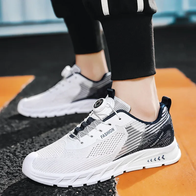 Luxury rotating button men's spring and autumn breathable mesh casual running shoes with soft soles and elevated sports shoes