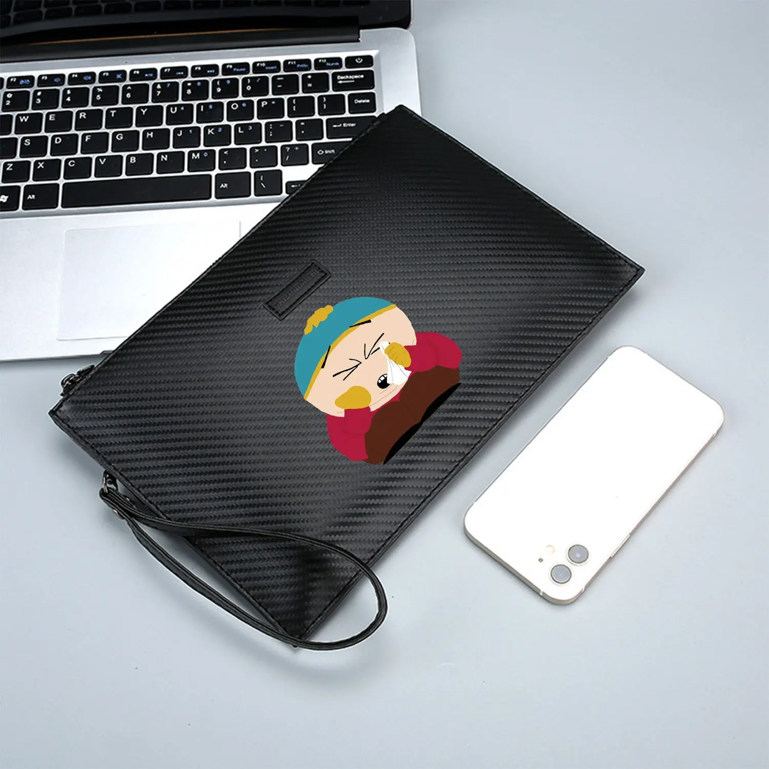 Crying Cartman con tessuto Elegante borsa da uomo in PU stampato Alla moda e pratica per il trasporto quotidiano