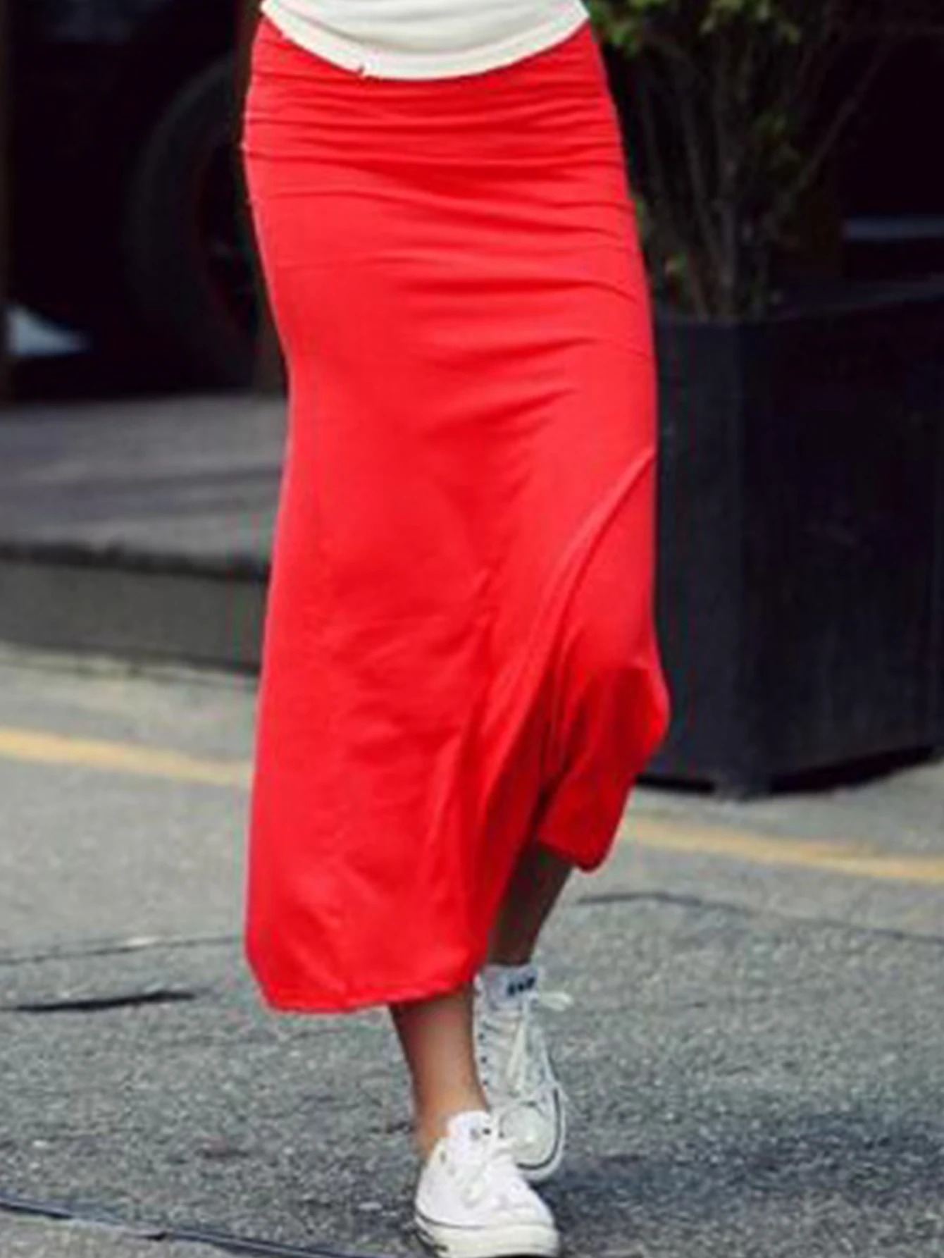 New Spring/Summer Long Dress Modal Side Slit Skirt Package Hip Solid Color High Stretch Red Skirt Comfortable Smooth Cool Skirt