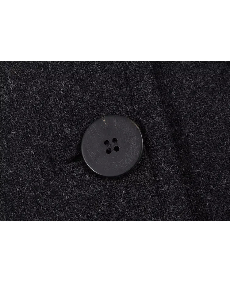 HH femmes hiver mode polyvalent mélangé longue laine veste femme décontracté col montant épaule décoration poche manteau Mujer