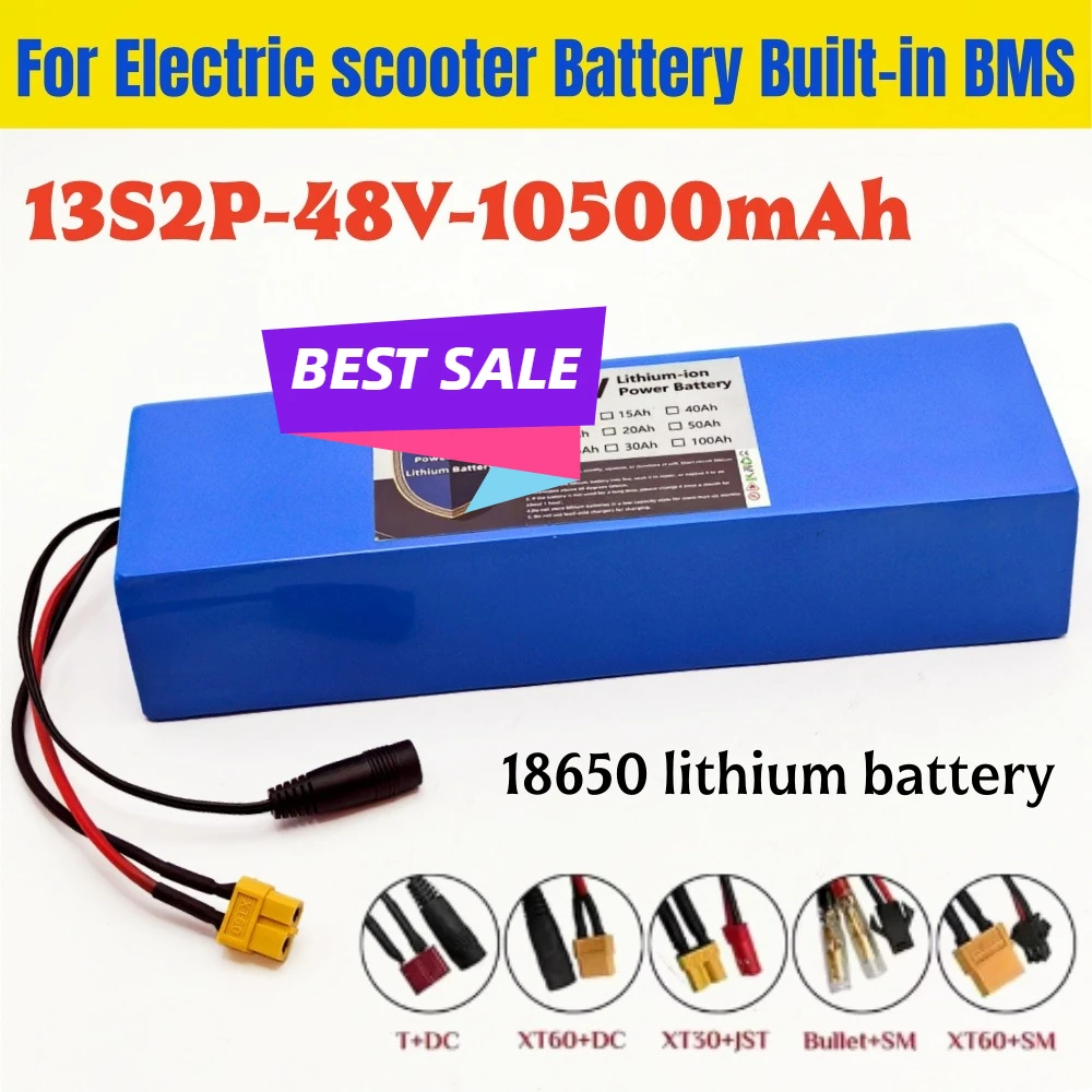 

Литий-ионный аккумулятор 48 В, 10,5 Ач, 18650, 13S2P для электрического скутера M365 1000 Вт со встроенным ремнем BMS XT60 + DC/T + DC