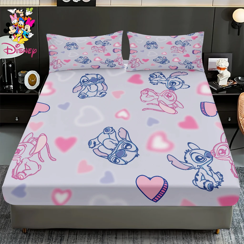 2/3 قطعة ديزني غرزة القلب المجهزة ورقة مجموعة الوردي والأزرق الكرتون طباعة مرونة المجهزة غطاء مرتبة ، مقاومة للتجاعيد