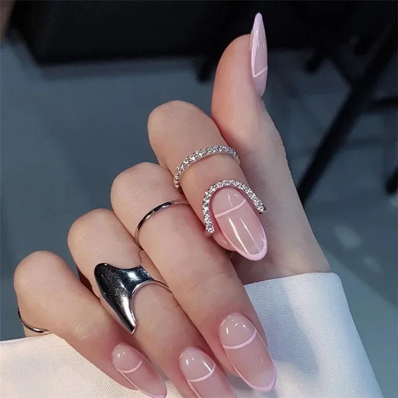 Fashion Gothic Metal Line Thin Nail Rings for Women Girl Daily Fingertip Protective Cover Fashion Jewelry Double Ring Adjustable