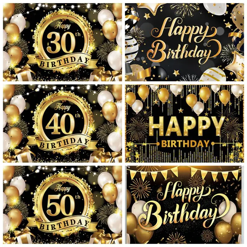 

Happy Birthday 30th 40th 50th Background Birthday Party Adults Black Gold Balloons 30 40 50 Anniversary Birthday Party Decor