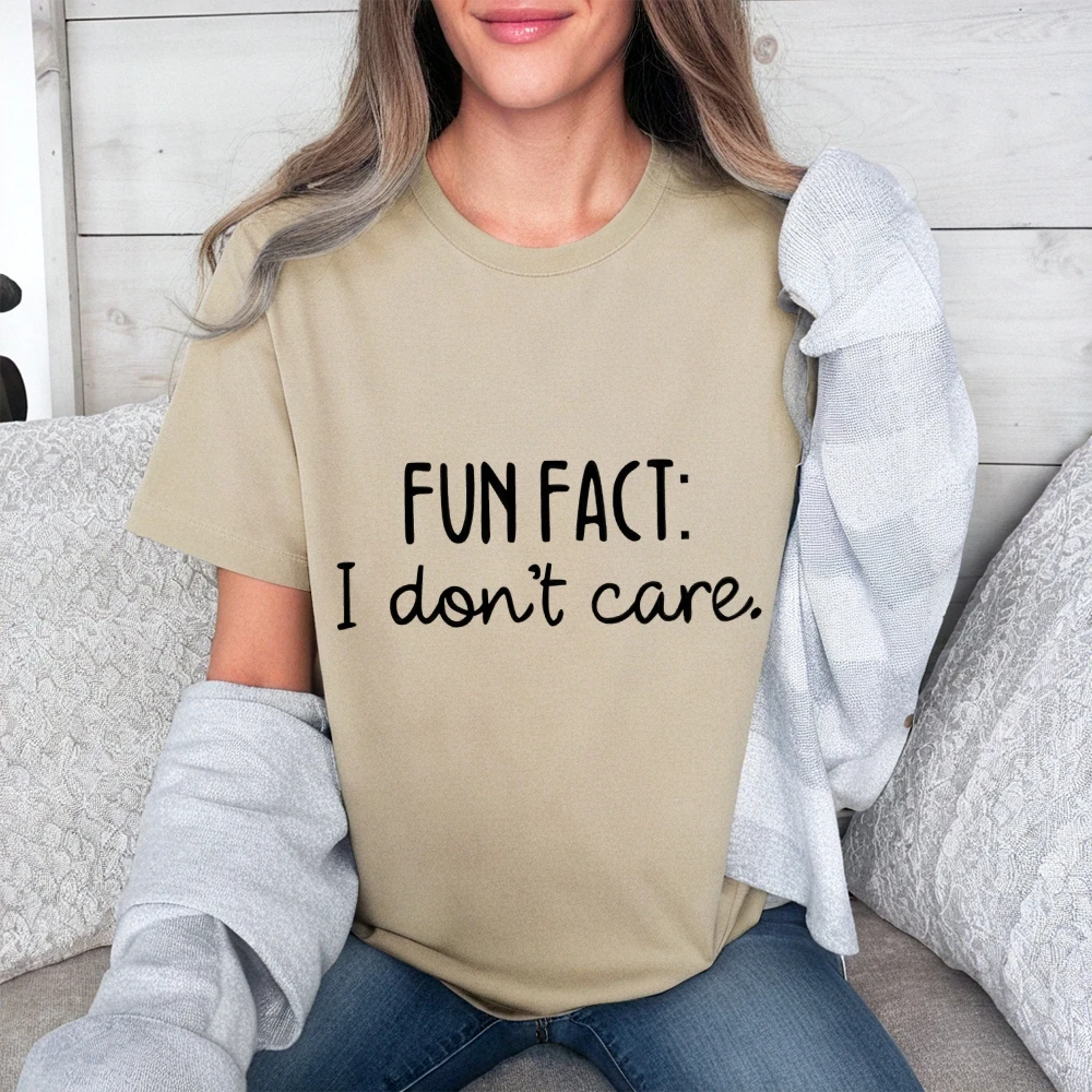 Fun Fact I Don't Care Grappige Meme Grafische Letter Puur Katoenen T-shirt Ronde Hals Top Tee Voor Zomer Oversized Casual Dagelijks Dragen