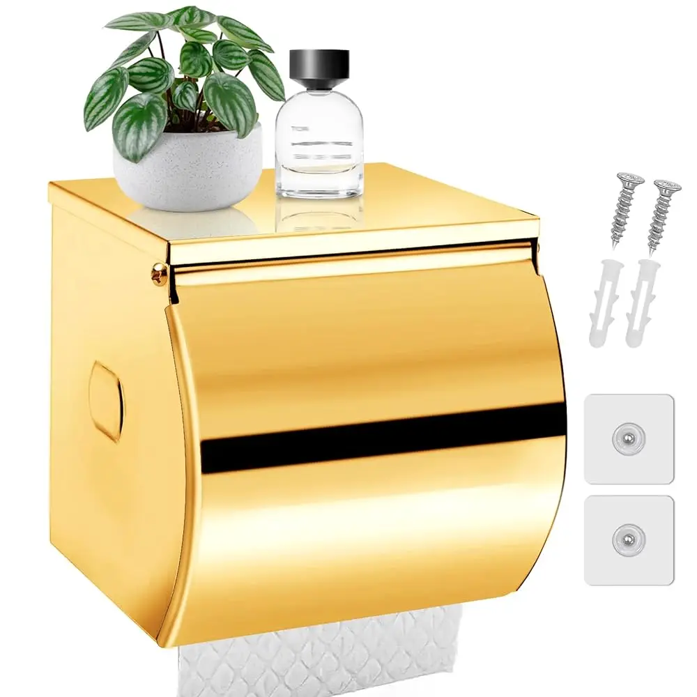 

Toilet Paper Holder Wall Mount, Self Adhesive Toilet Paper Holder with Shelf, Waterproof Stainless Steel Bathroom Toilet Tiss