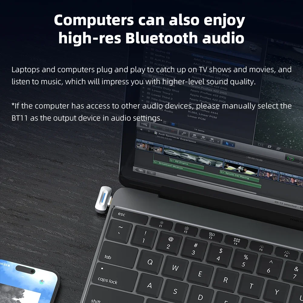 جهاز إرسال FiiO BT11 LDAC من النوع C مزود بتقنية البلوتوث 5.4 للجوال/مشغل الألعاب إلى سماعة رأس لاسلكية تدعم LDAC/AptX