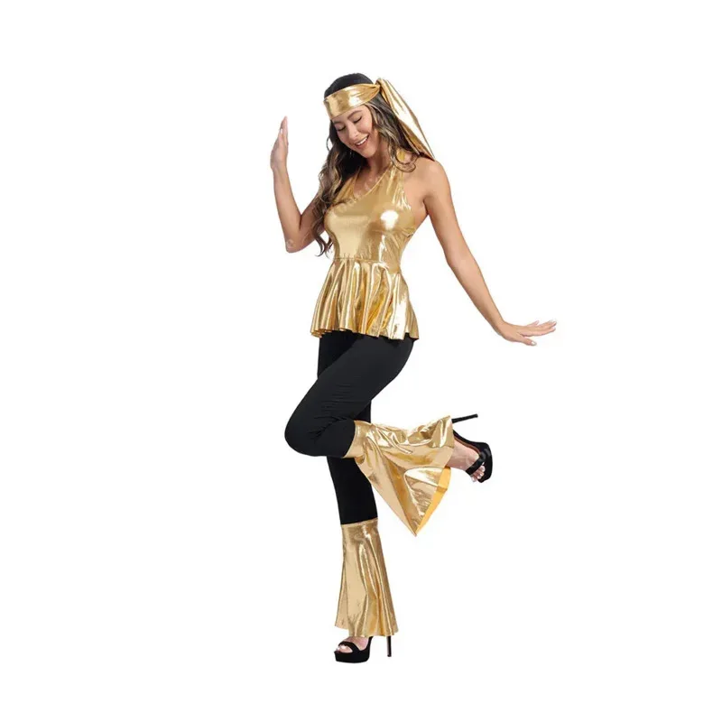 

qq38Женский наряд 70-х годов Винтаж 60-х годов Хиппи Хэллоуин плюс размер костюм 70-х годов с повязкой на голову Дискотека