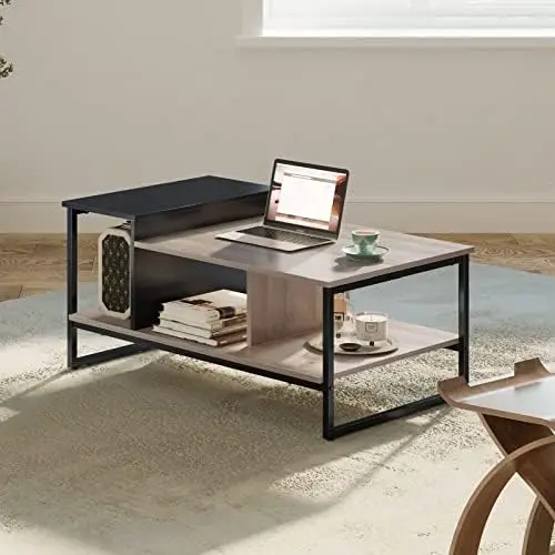 

Unique Small Squareand Modern Rectangular Lift Top Coffee Table with 2-level Different Heights Tabletop for Living Room Spaces,I