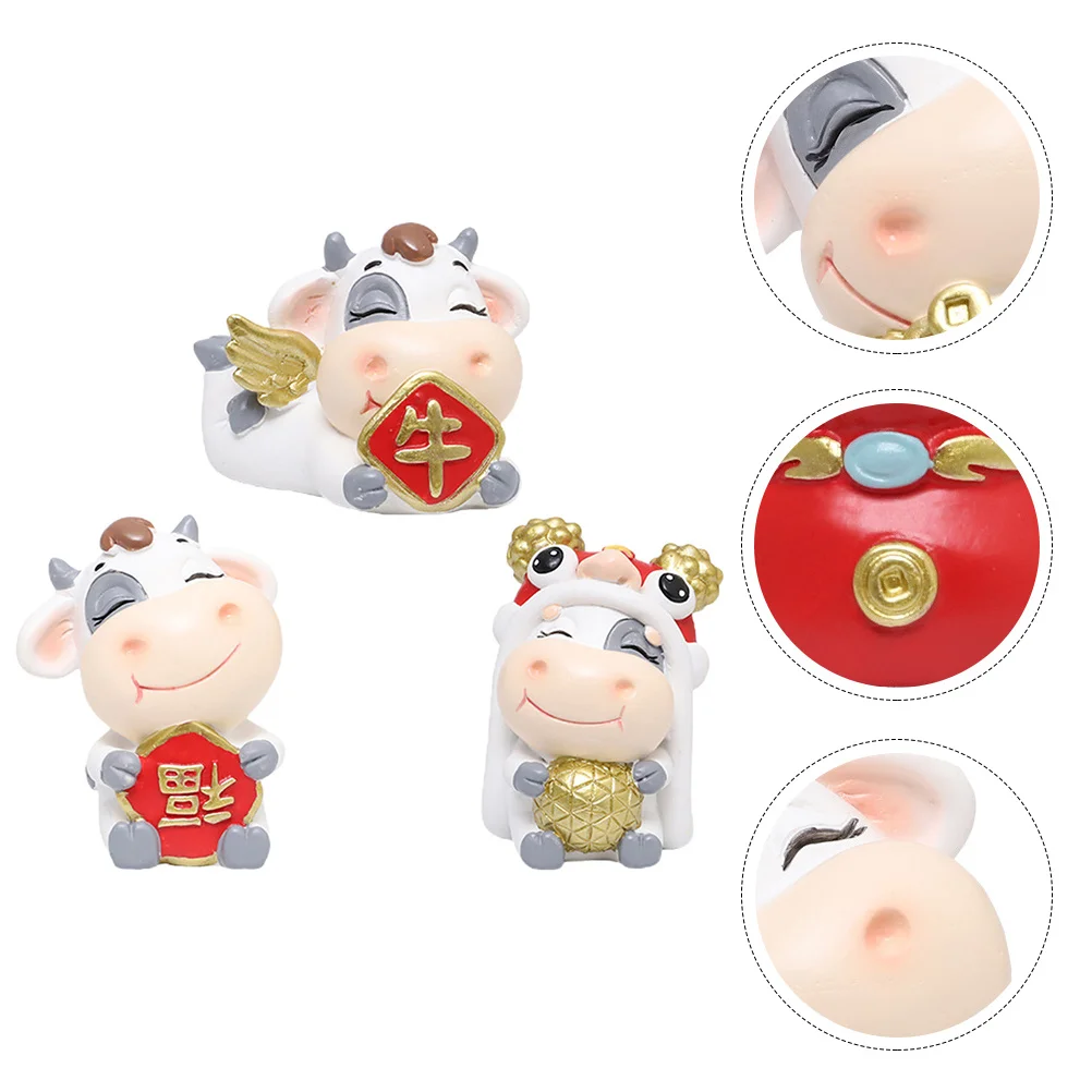 

3pcs cattle Cake Resin Ornament Baking Decoration Festival Cake Decor Desktop Miniature New Year Cattle Ornament Calf
