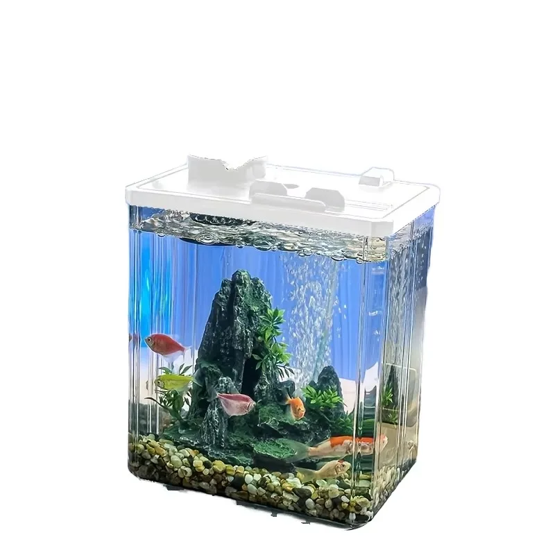 

Современный акриловый прямоугольный мини-аквариум, прозрачный настольный декоративный аквариум для дома и офиса с упаковкой в штучной упаковке