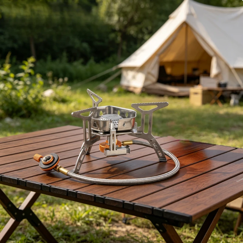 Réchaud à gaz coupe-vent pour camping, brûleur extérieur puissant, chauffage touristique, cuisinière portable, équipement de pique-nique