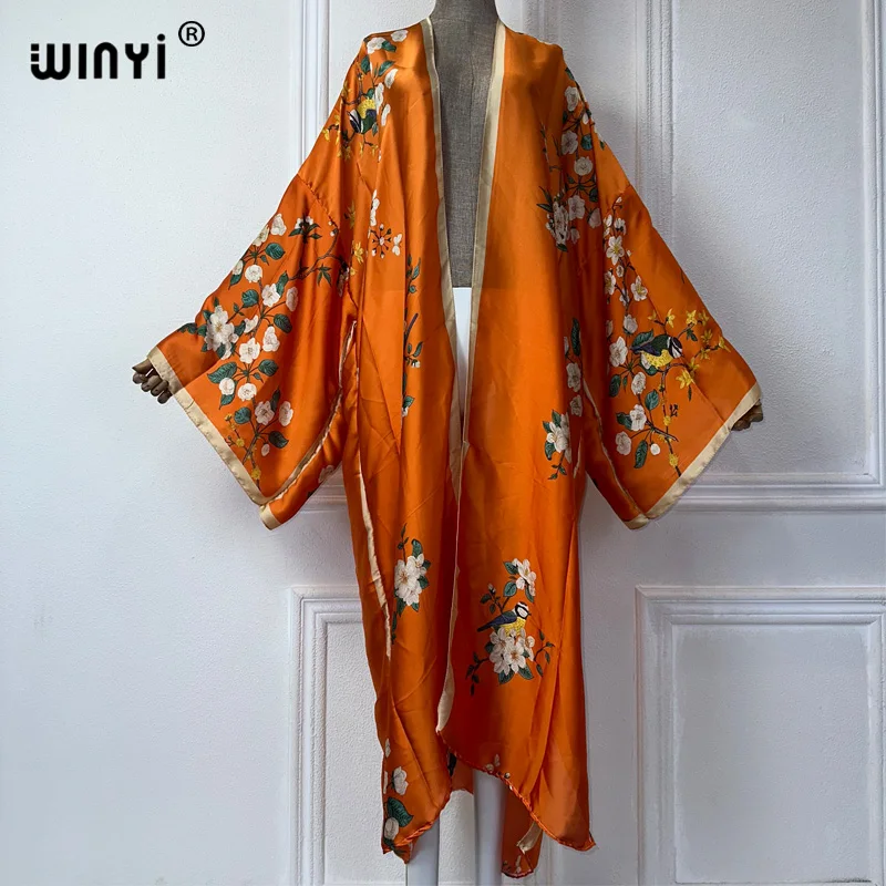 WINYI letnie eleganckie kimono africa boho z nadrukiem okrycie plażowe sukienka maxi swetry plażowe damskie 2024 abaya dubai luksus