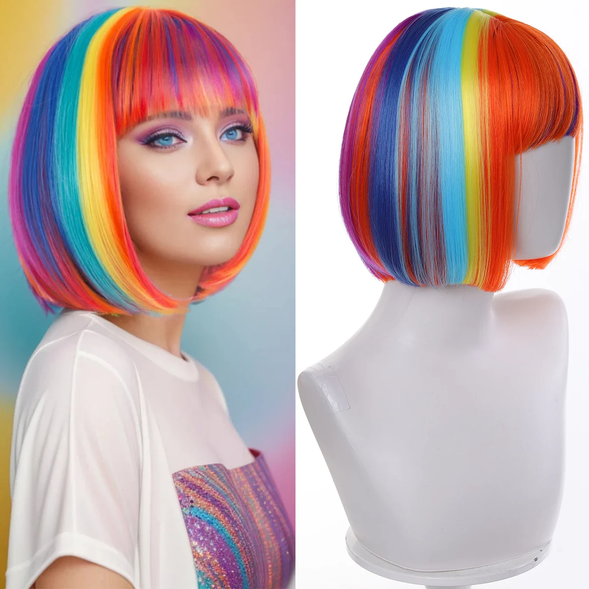 

Синтетические парики головного убора праздничного цвета с головой Бобо для женских вечеринок и фестивалей можно использовать термостойкие парики с аккуратной челкой