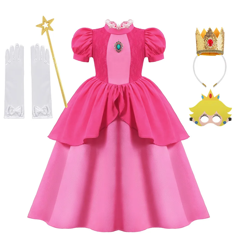 

Peach Princess Dress Vedio Game Role Play Costume Toddler Classic Comic Con Cosplay Peach Clothing Vestidos Girls Halloween Gown