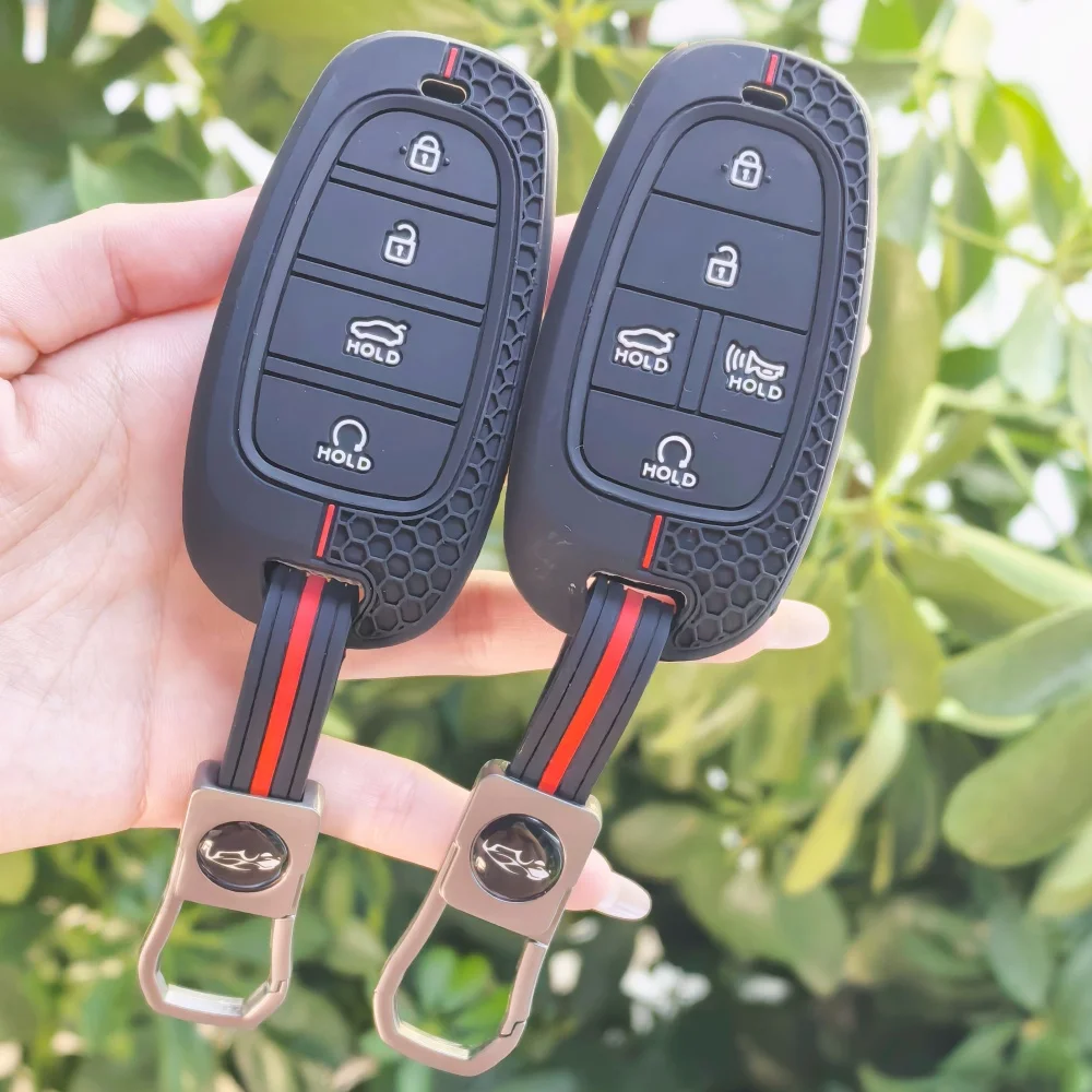 Silicone Car Key Fob Case Cover Keychain Ring For Hyundai Tucson Sonata Santa Fe Cruz Palisade IONIQ 5 Nexo
