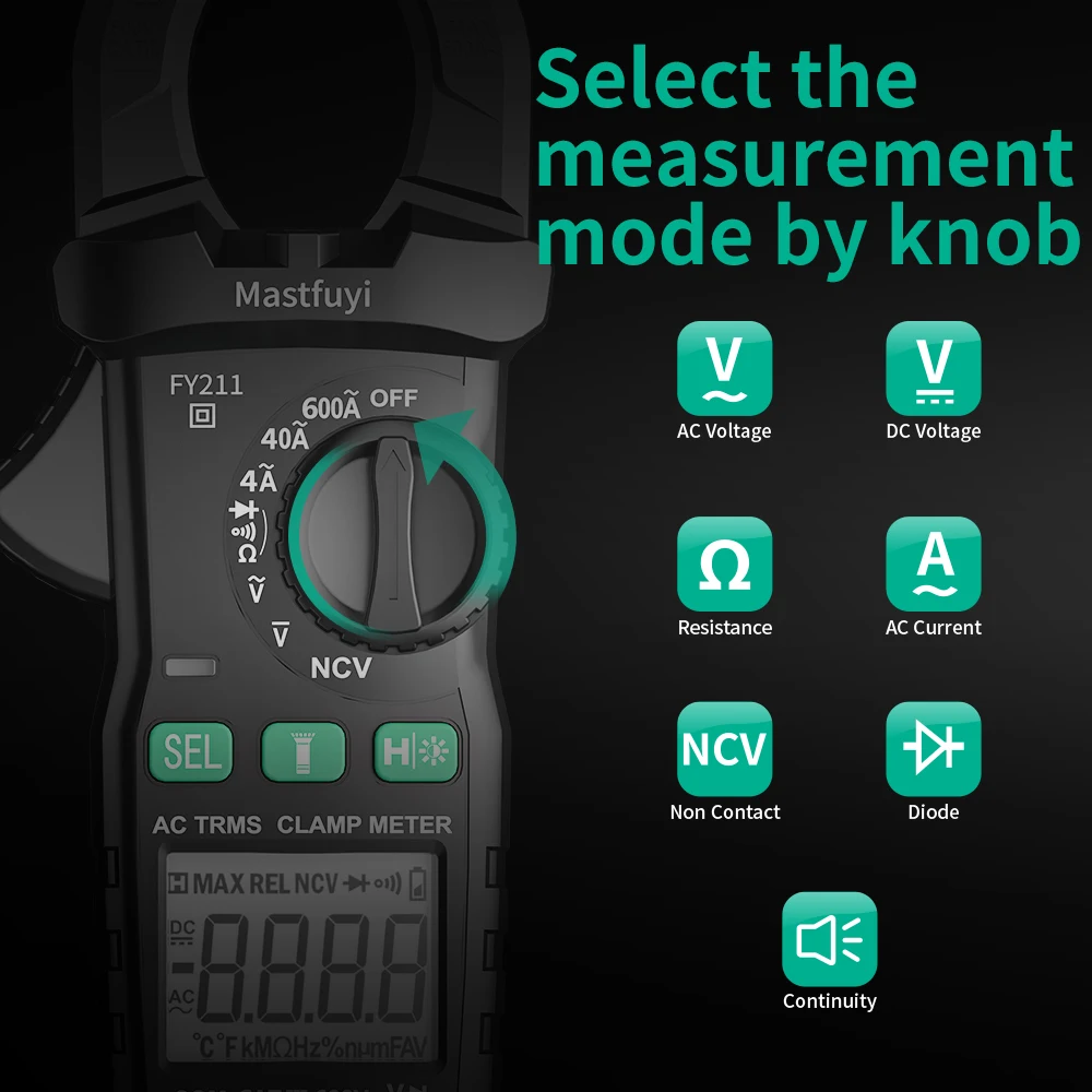 MASTFUYI FY221 Handheld Non-Contact Digital Clamp Meter 4000 AC & DC Current Voltage Resistance Test Meter For Electricians