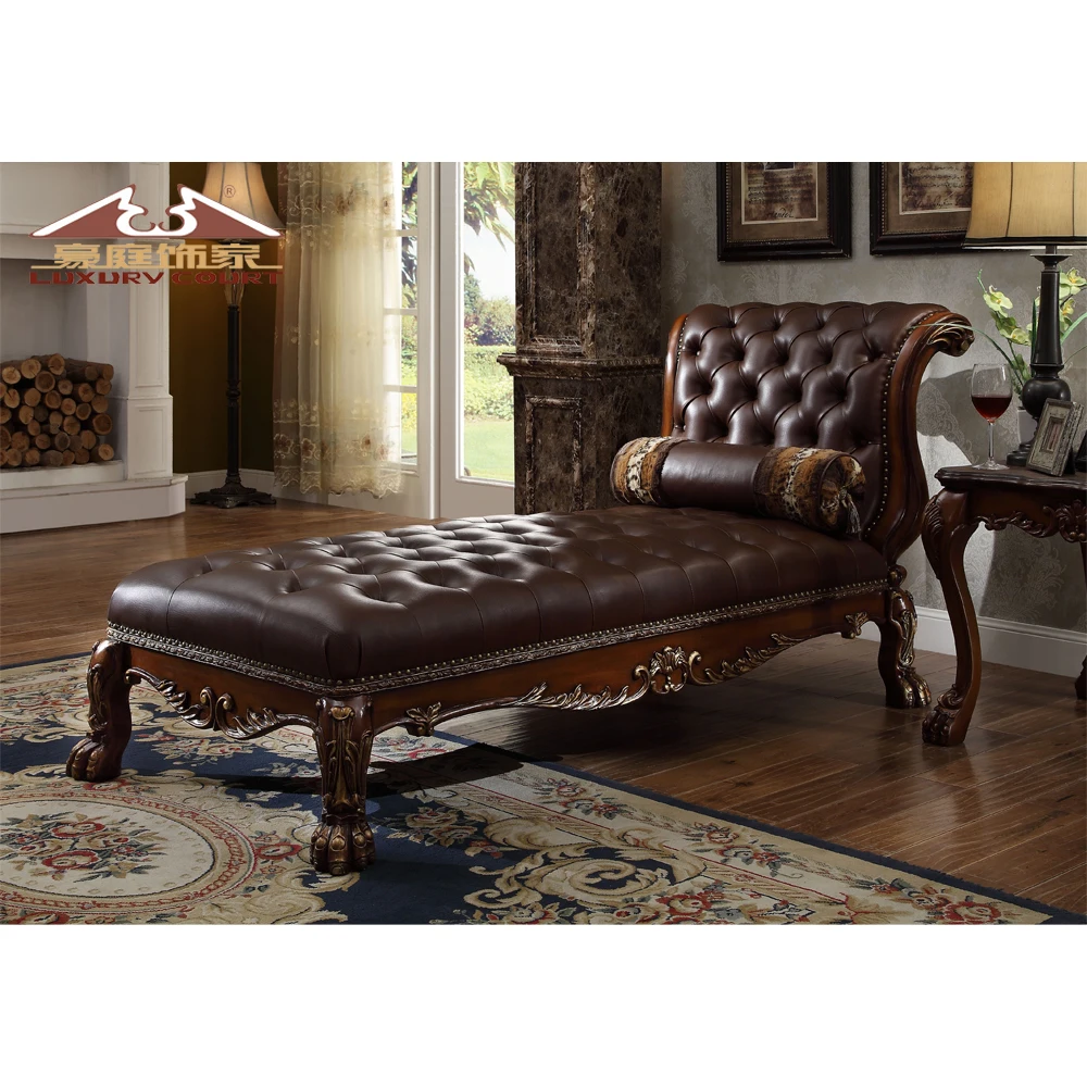 Special Design European Style Solid Wooden Genuine Leather Lounge Chaise Chair