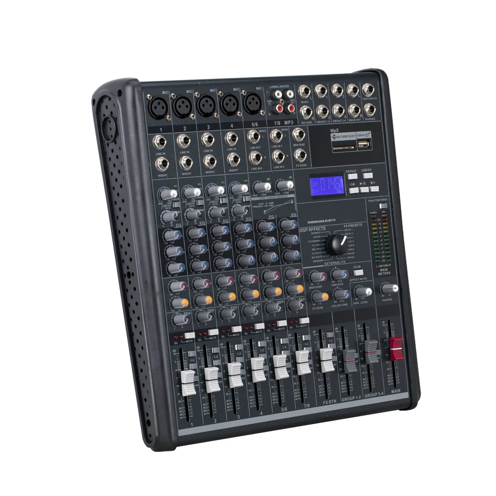 Biner EG8222SD professional audio mixer Built-in 16 effects reverb MP3 playback 8 Channel DJ Digital Mixing Console marshalling